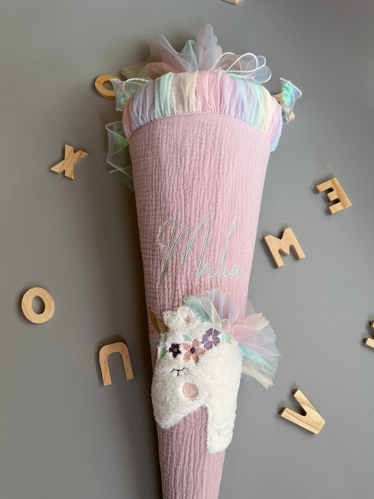 Schultüte - Einhorn Regenbogen/ rosa