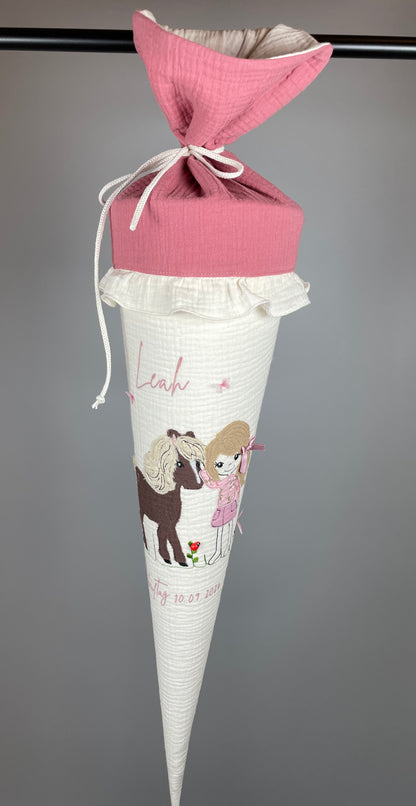 Schultüte - Mädchen mit Pferd (rosa)