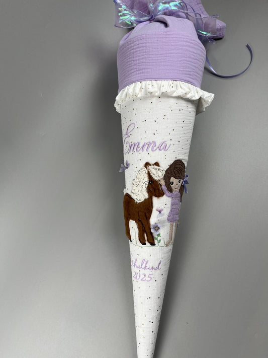 Schultüte - Mädchen mit Pferd (lila)